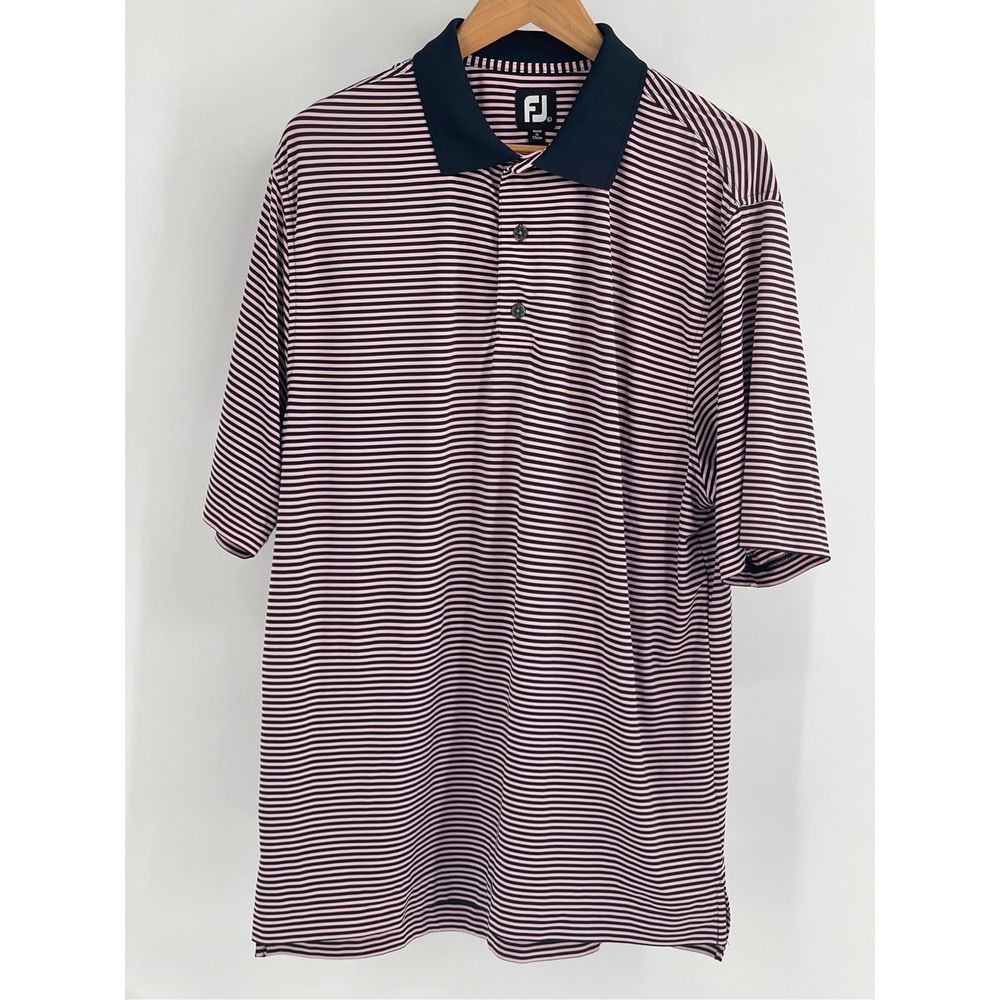 Footjoy Polo Golf Shirt Men‎ Large Blue Pink Striped Short Sleeve